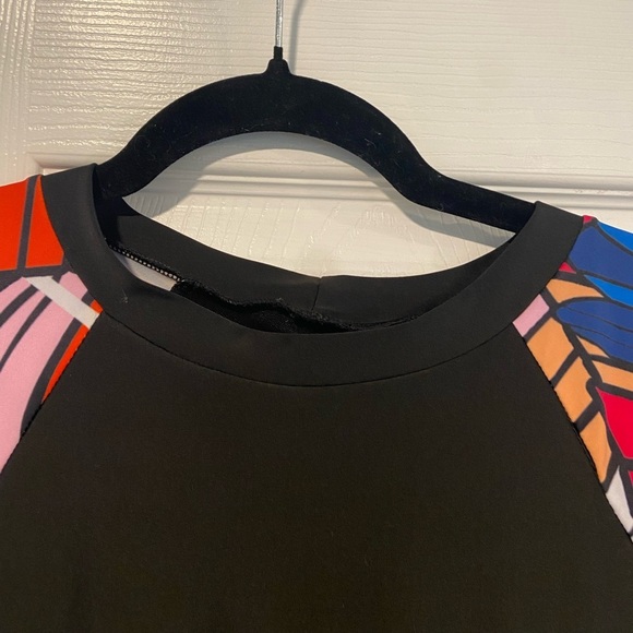 Black Colorblock Short Sleeve Crew Neck Swim Dress Size 1XL Modest Bralette - Picture 2 of 9